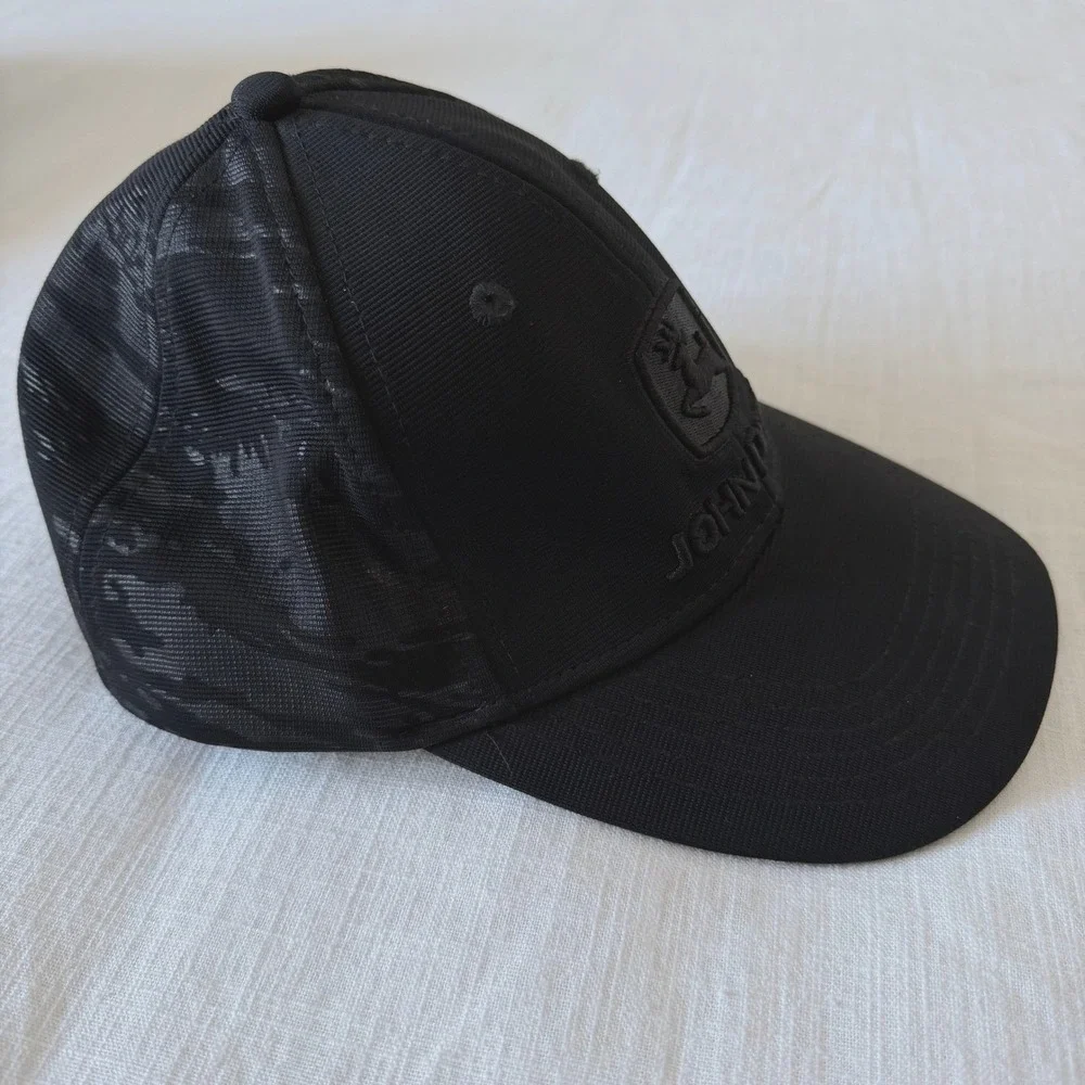 John Deere Mens Black Mesh Performance Baseball‎ Cap Hat Logo Camo Pattern